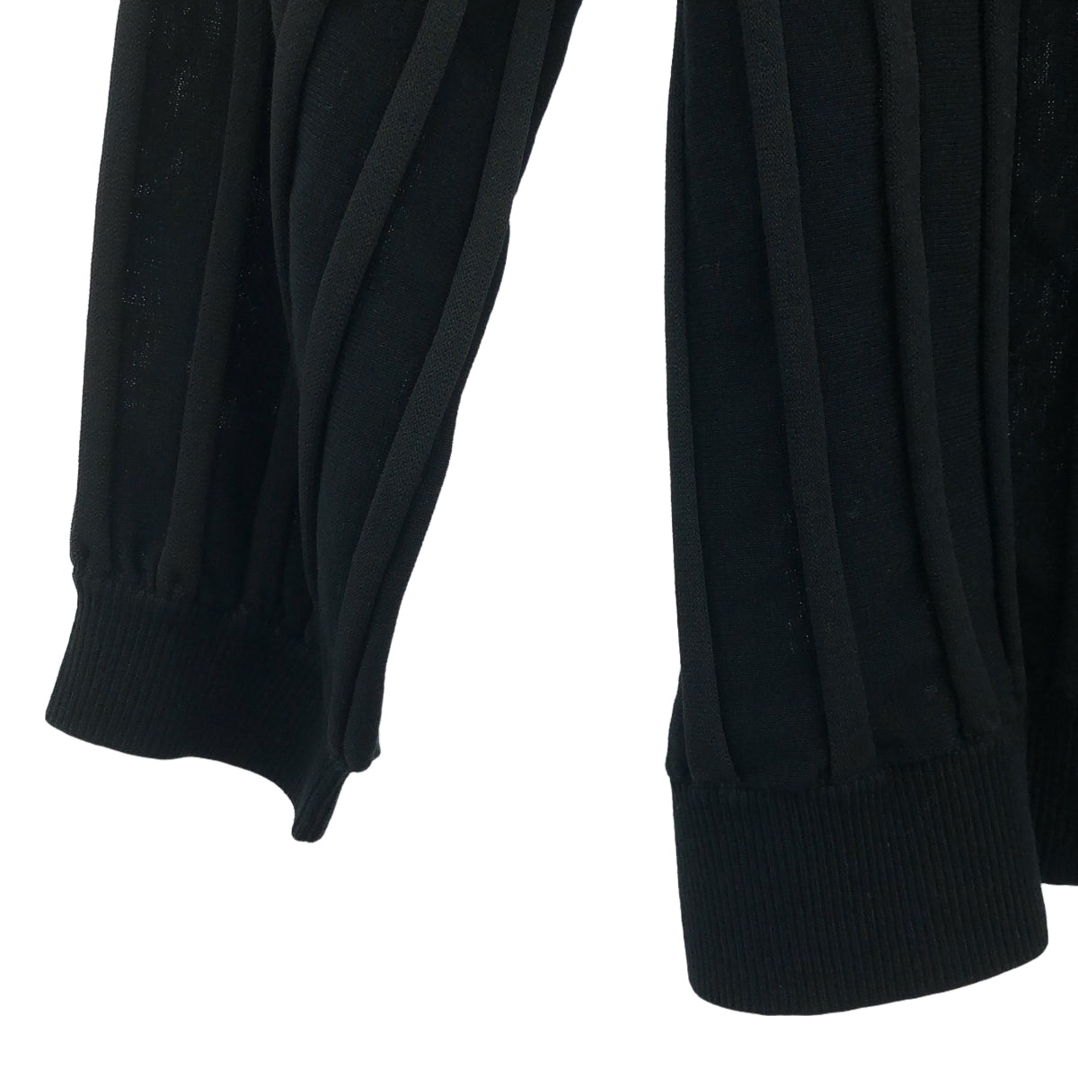 [狀況良好] ZUCCa |條紋褶皺針織開襟衫 | M |黑色 |女性的