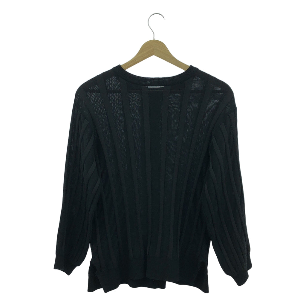 【美品】  ZUCCa / ズッカ | ストライプ プリーツ ニット カーディガン | M | ブラック | レディース