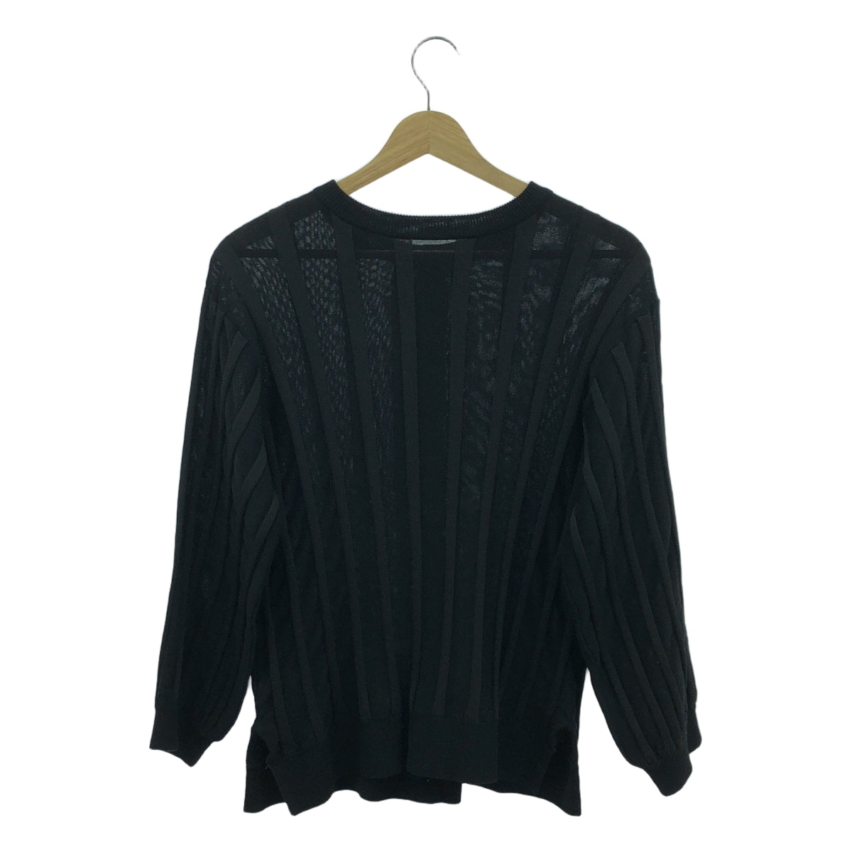 [狀況良好] ZUCCa |條紋褶皺針織開襟衫 | M |黑色 |女性的