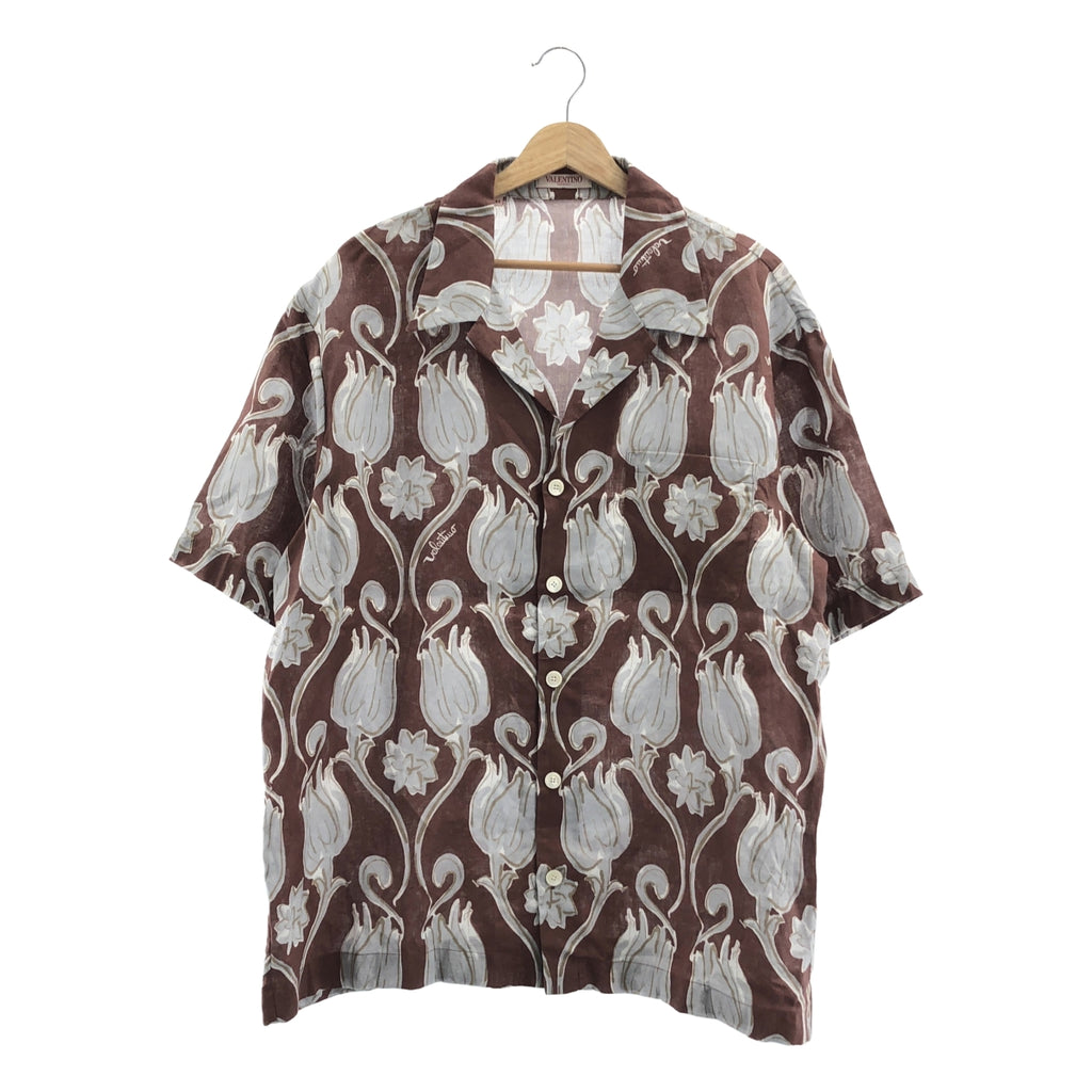 VALENTINO / 발렌티노 | 2024AW | 린넨 플라워 프린트 오픈 컬러 셔츠 | 44 | 남성