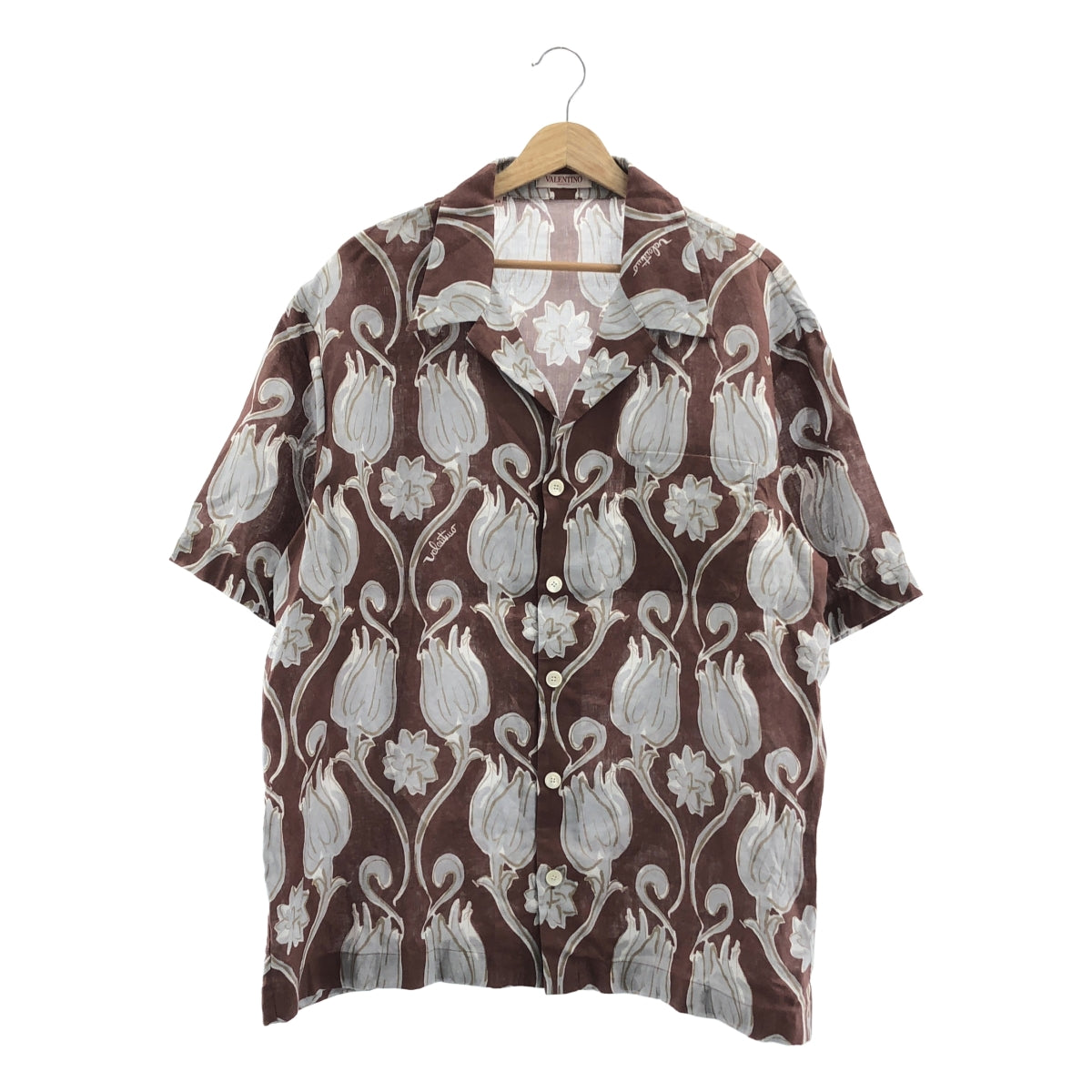 VALENTINO / 발렌티노 | 2024AW | 린넨 플라워 프린트 오픈 컬러 셔츠 | 44 | 남성