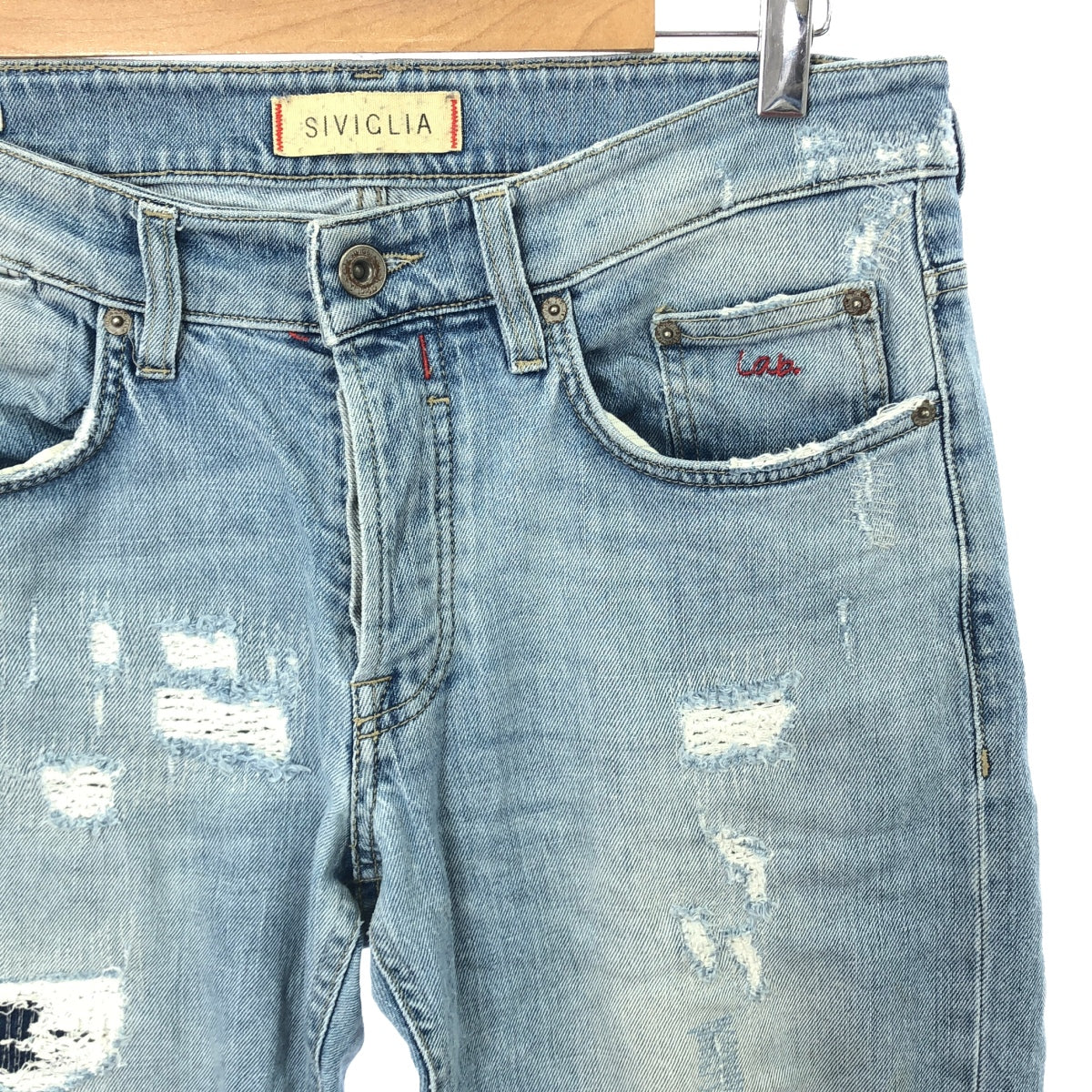 西維利亞 |破損修補彈性5P直筒牛仔褲 | 32 |靛藍 |男士