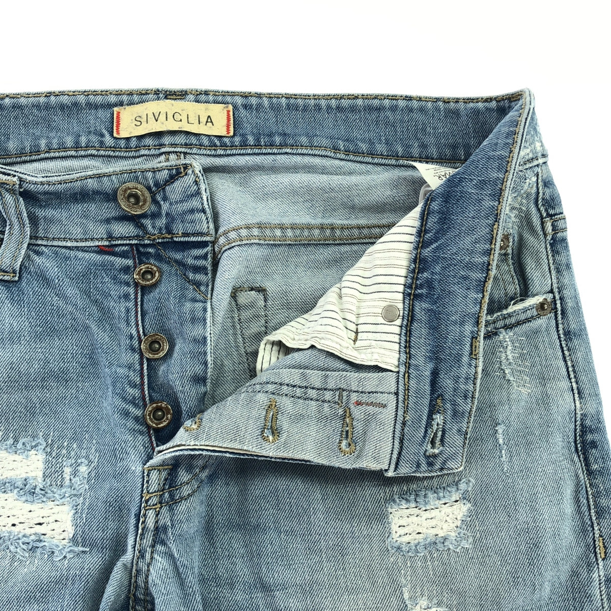 西維利亞 |破損修補彈性5P直筒牛仔褲 | 32 |靛藍 |男士