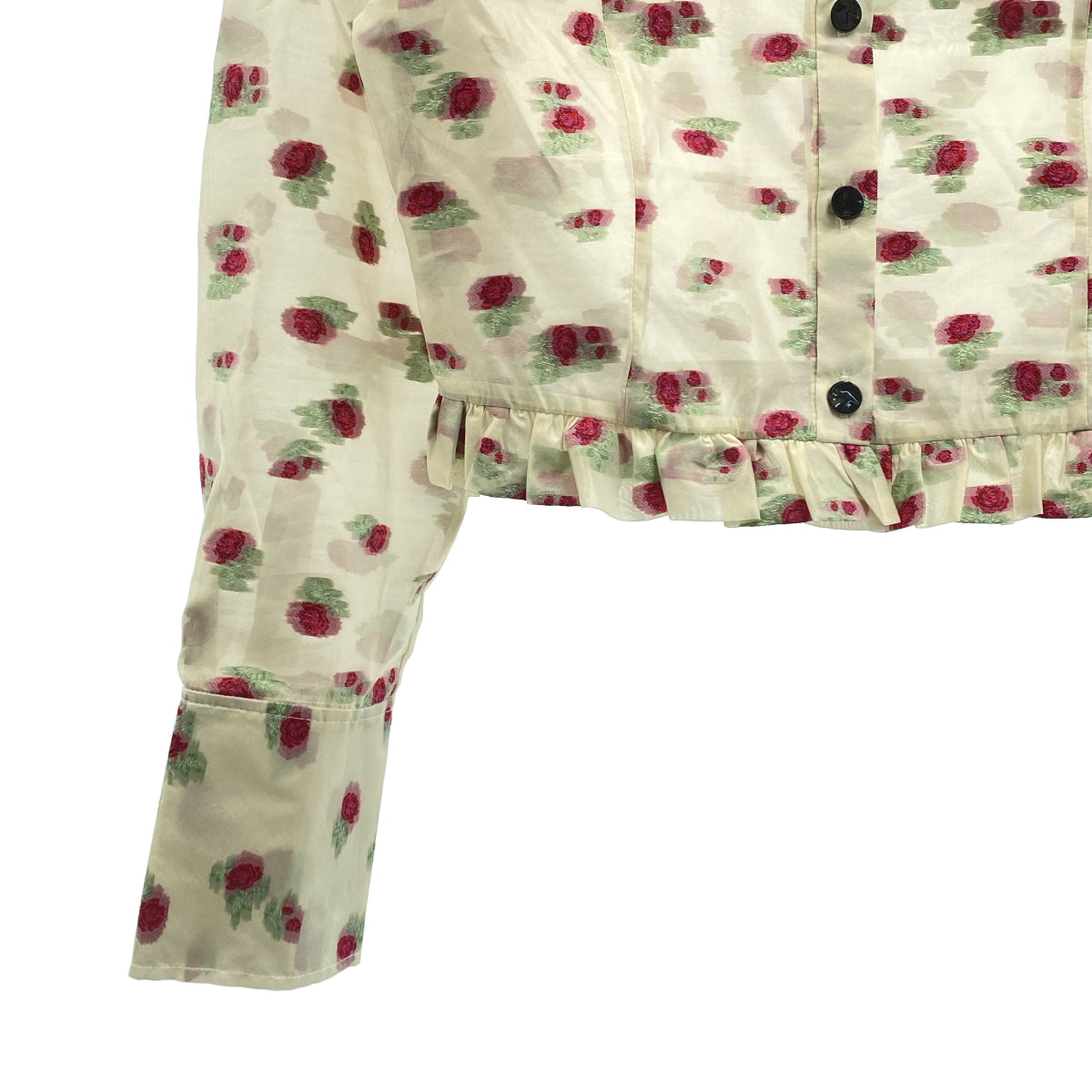 Ganni | 荷葉邊短版透視襯衫 | 尺寸 36 | 米色/紅色 | 女款