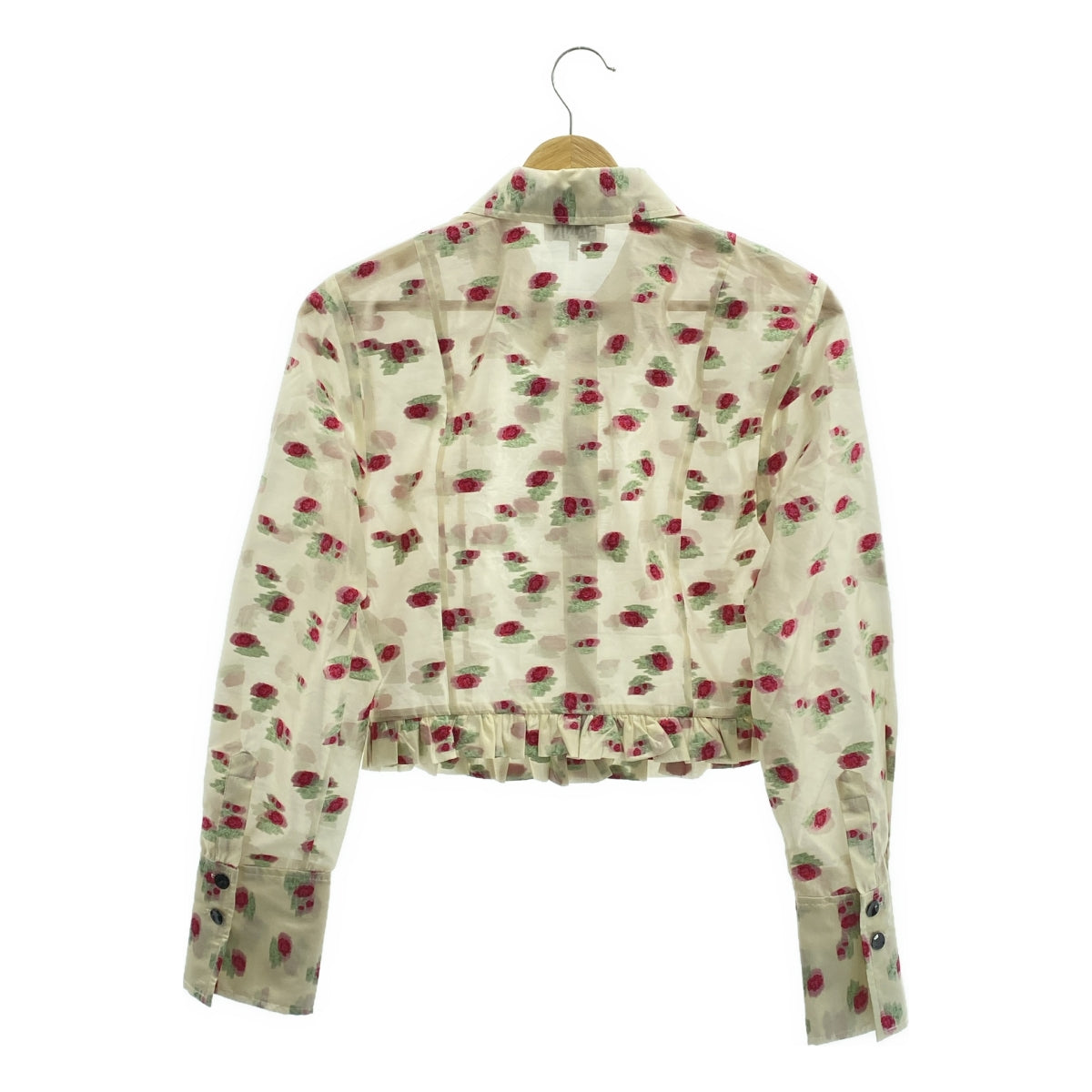 Ganni | 荷葉邊短版透視襯衫 | 尺寸 36 | 米色/紅色 | 女款