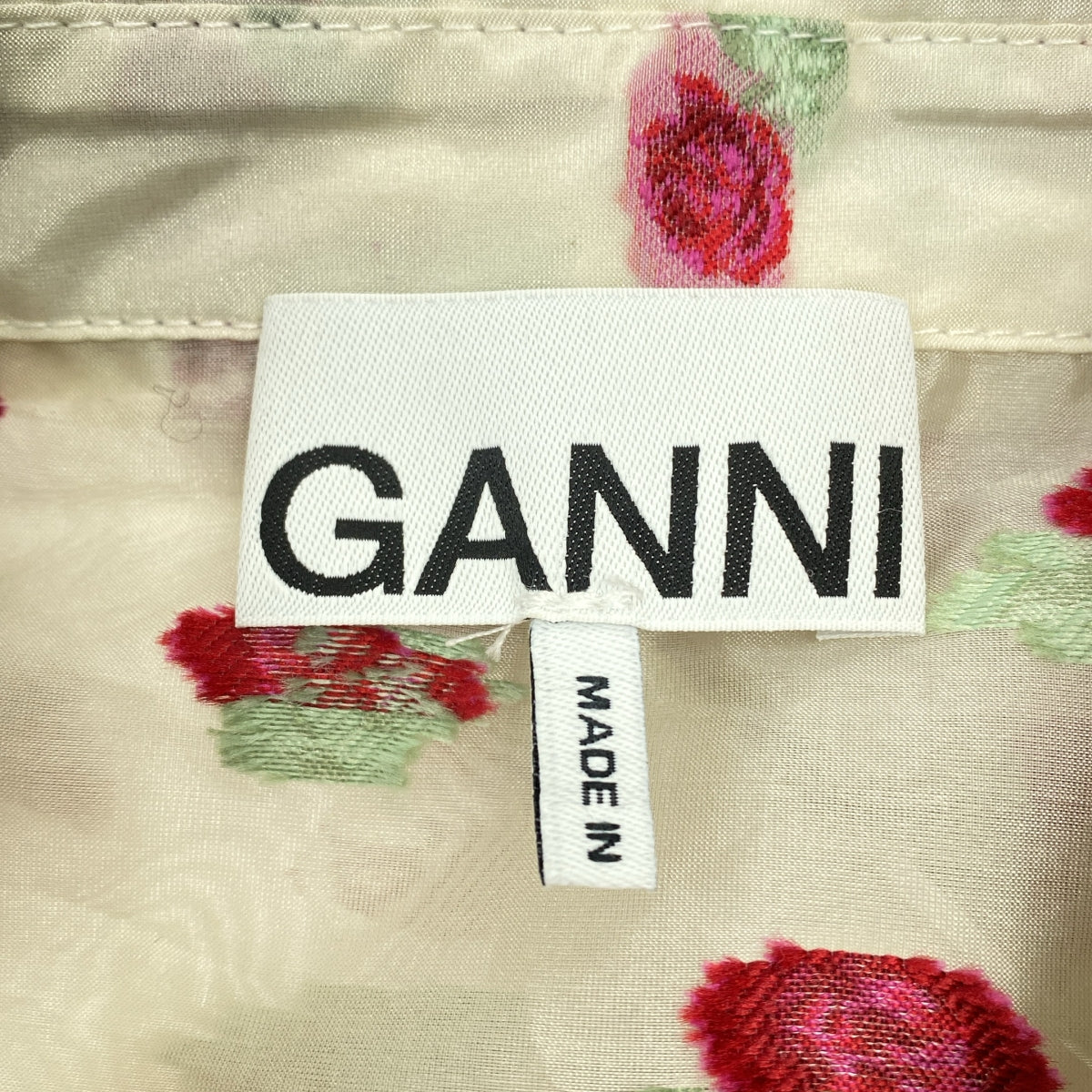 Ganni | 荷葉邊短版透視襯衫 | 尺寸 36 | 米色/紅色 | 女款