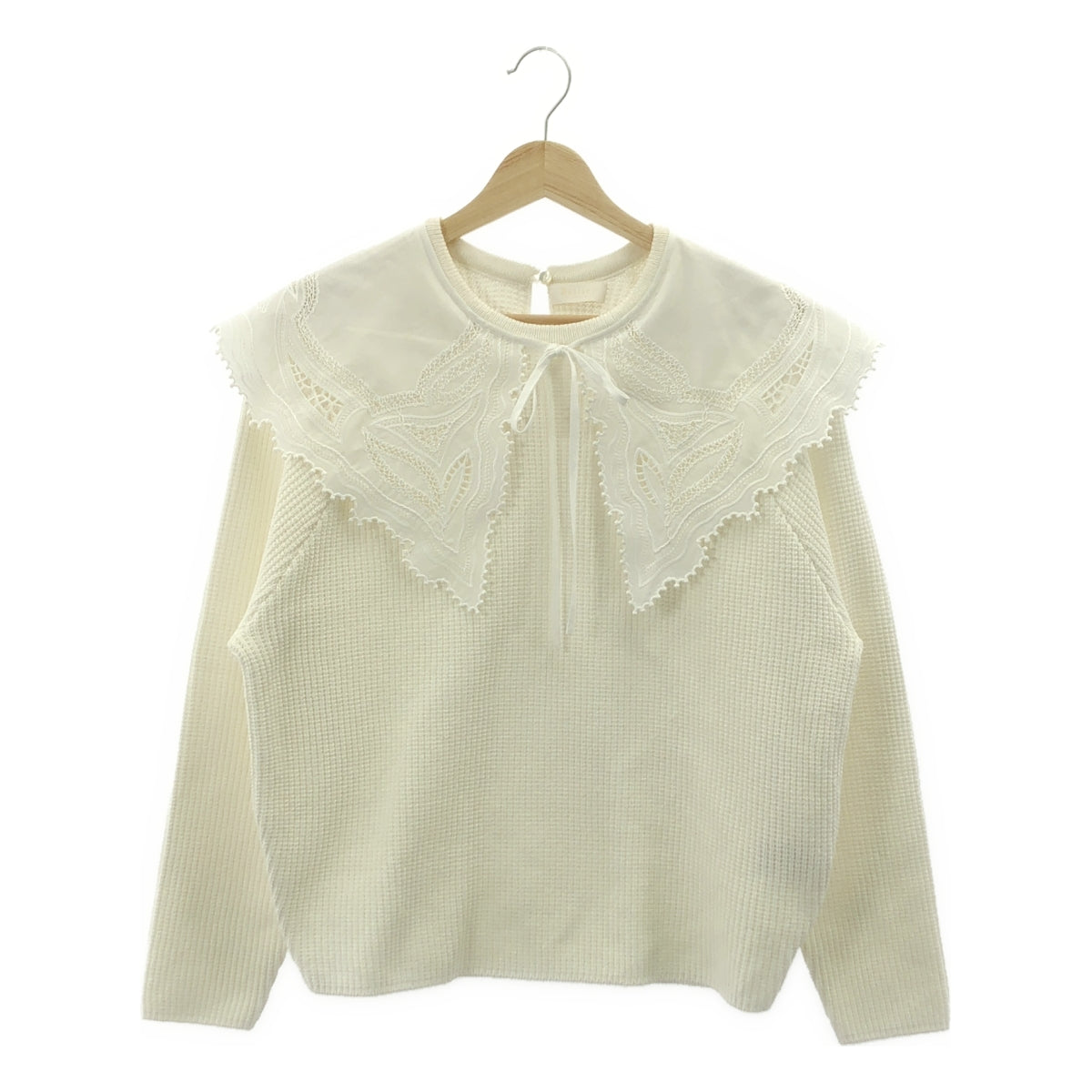 [狀況極佳] Tomorrowland BALLSEY | 2022 春夏 | 棉質聚酯羊毛百合花邊領套頭衫 | S 碼 | 白色 | 女款