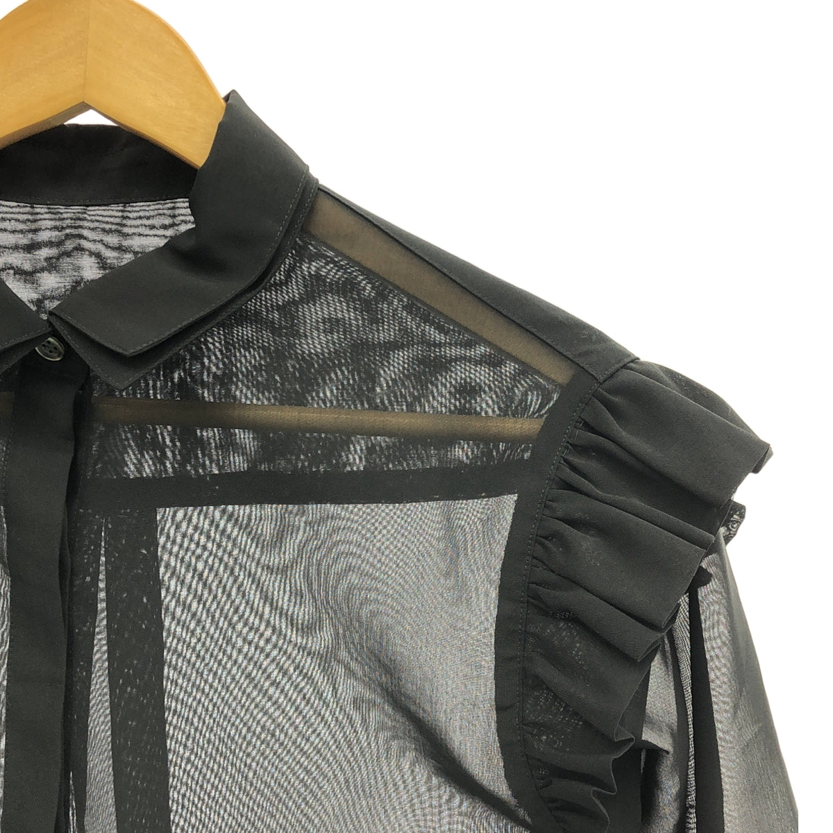 【新品】  BORDERS at BALCONY / ボーダーズアットバルコニー | PUFF SLEEVE SHEER SHIRT / パフスリーブシアーブラウス | 36 | ブラック | レディース