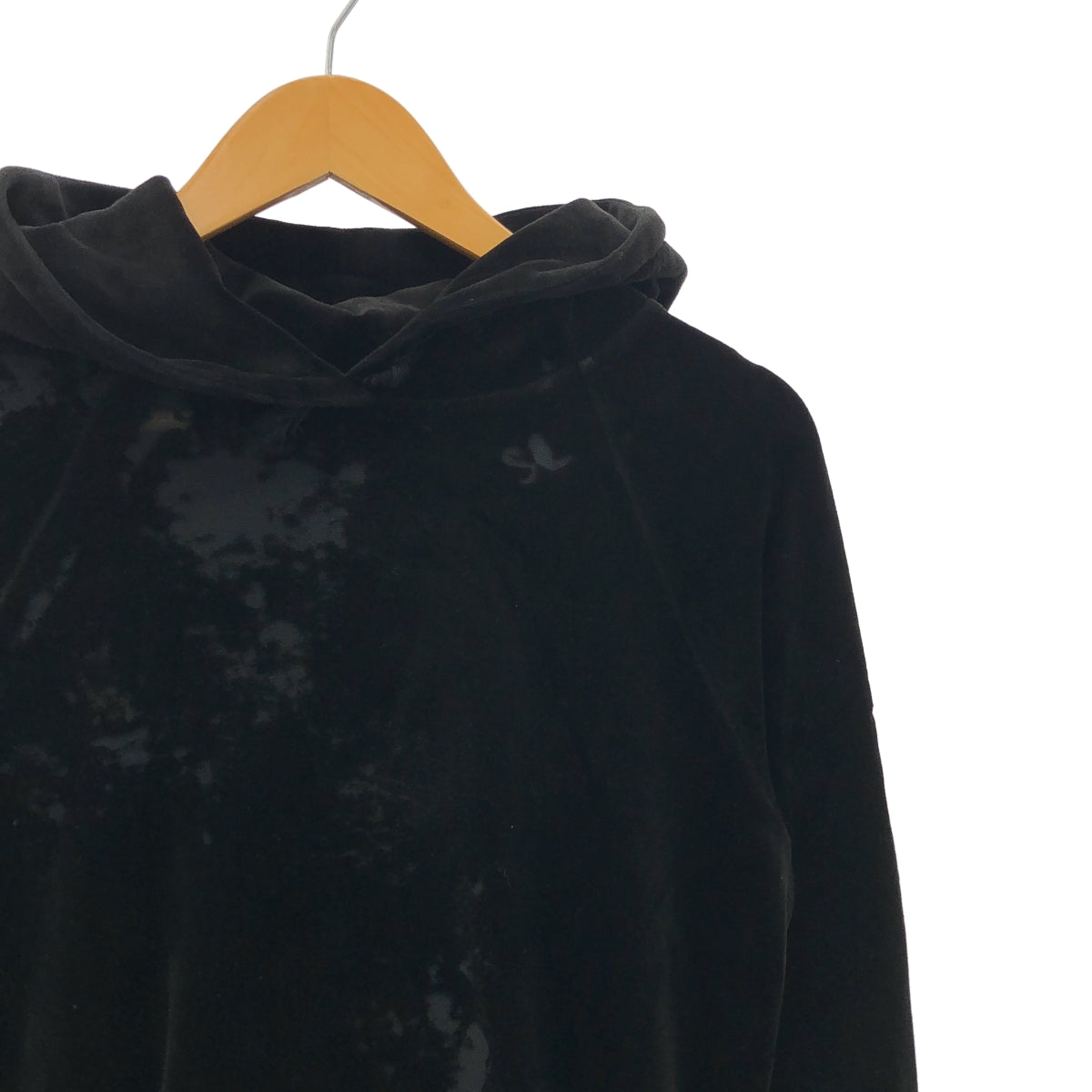 SAINT LAURENT PARIS / 생로랑 파리 | 벨루어 데미지 가공 후디 | XS | 블랙 | 여성