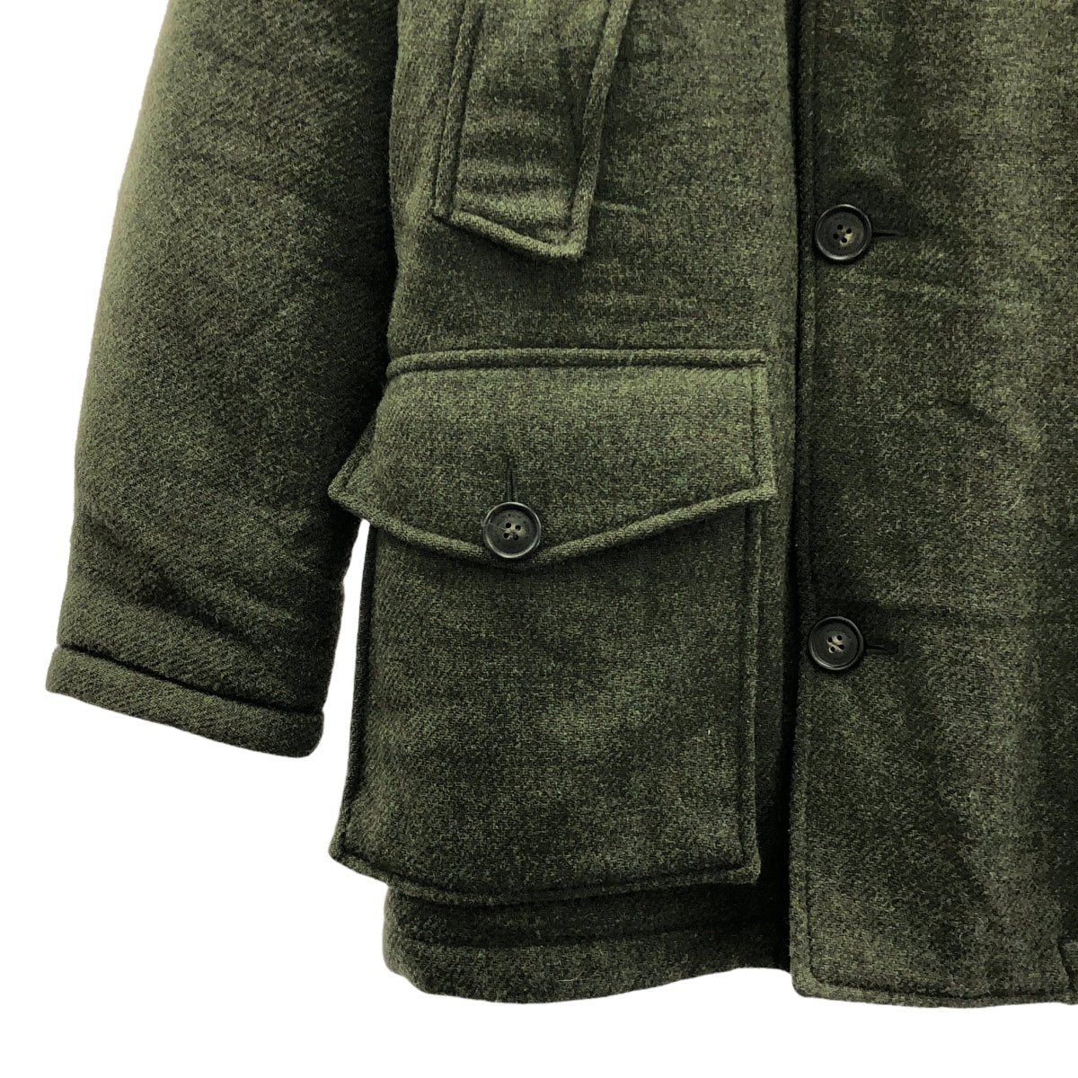 WOOLRICH / ウールリッチ | ウール ツイード ドローストリング オーバー ダウンコート フーディ | S | オリーブ | メンズ