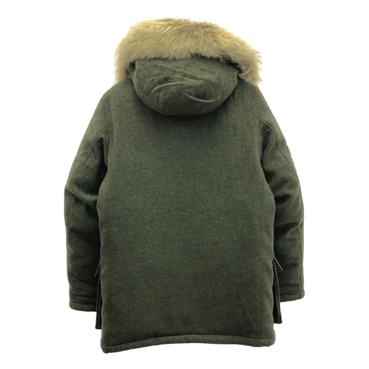 WOOLRICH / ウールリッチ | ウール ツイード ドローストリング オーバー ダウンコート フーディ | S | オリーブ | メンズ