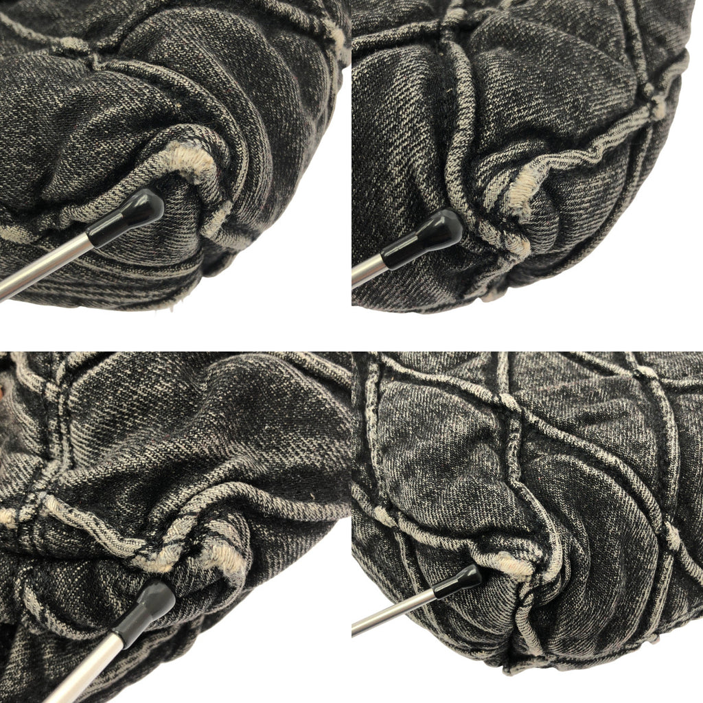 【美品】  DIESEL / ディーゼル | ビジュー装飾チャーム キルティング ブラックデニム チェーンショルダー バッグ / ロゴ総裏地 | チャコールグレー系 | レディース