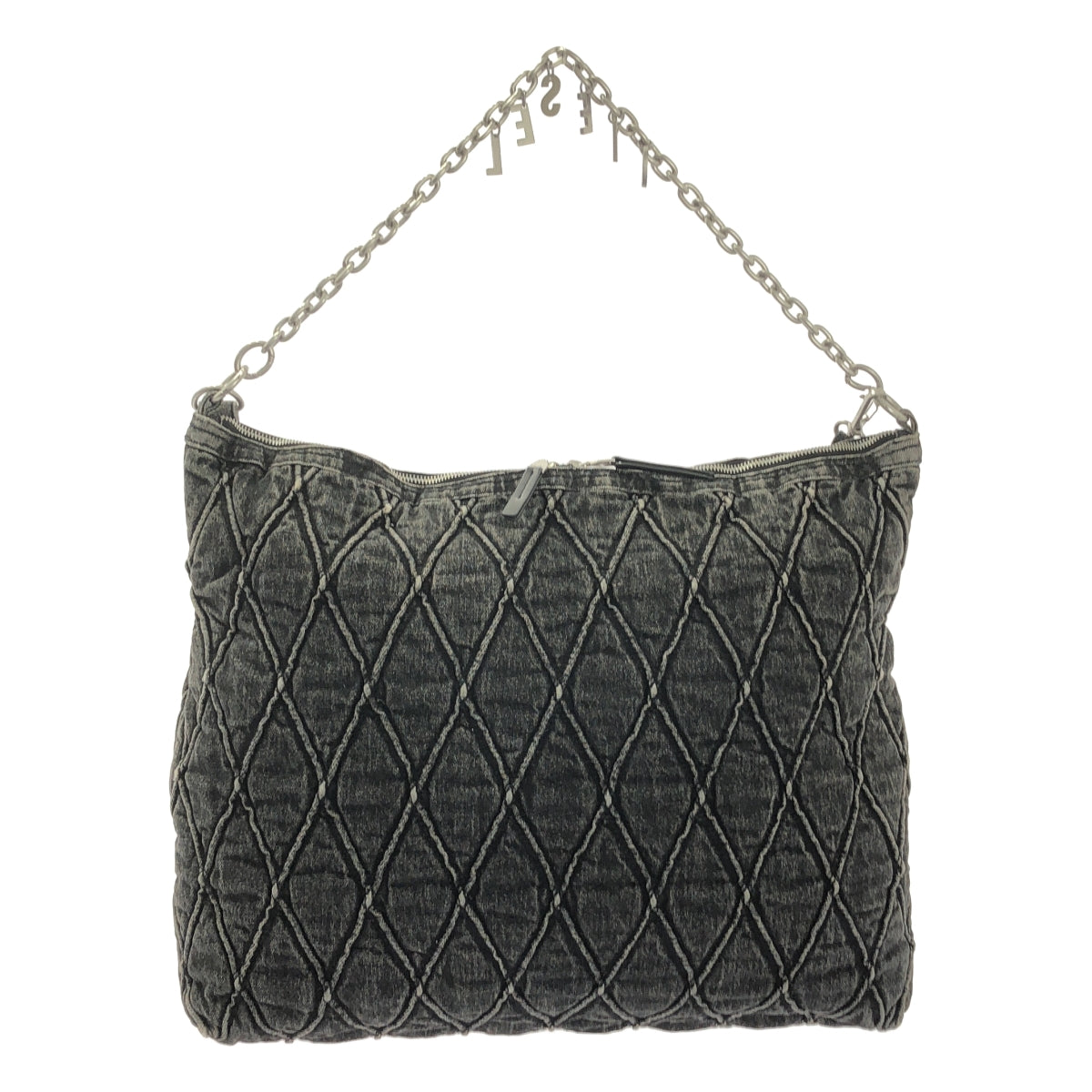 【미품】 DIESEL / 디젤 | 비쥬 장식 매력 퀼팅 블랙 데님 체인 숄더백 / 로고 총 안감 | 차콜 그레이 계 | 여성