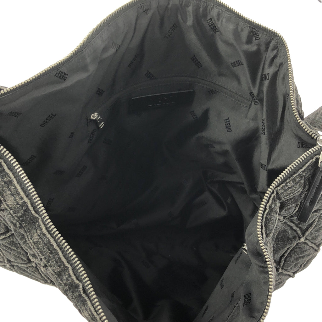 【美品】  DIESEL / ディーゼル | ビジュー装飾チャーム キルティング ブラックデニム チェーンショルダー バッグ / ロゴ総裏地 | チャコールグレー系 | レディース