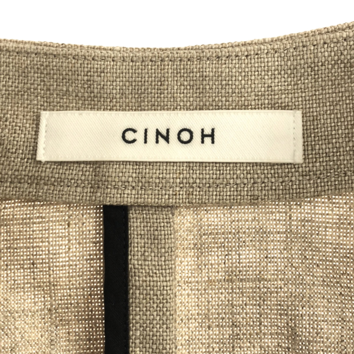 美品】 CINOH / チノ | リネン ノーカラー ダブルブレスト ジャケット | 38 | ベージュ | レディース – KLD