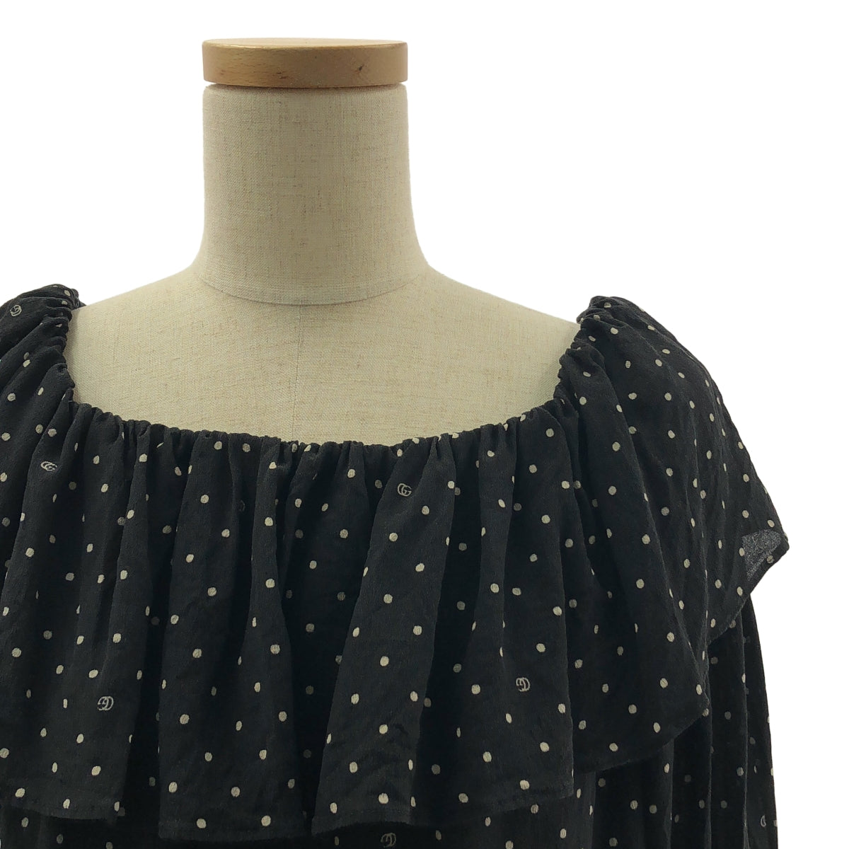 GUCCI / グッチ | シルク ドット フリル ブラウス | 40 | ブラック
