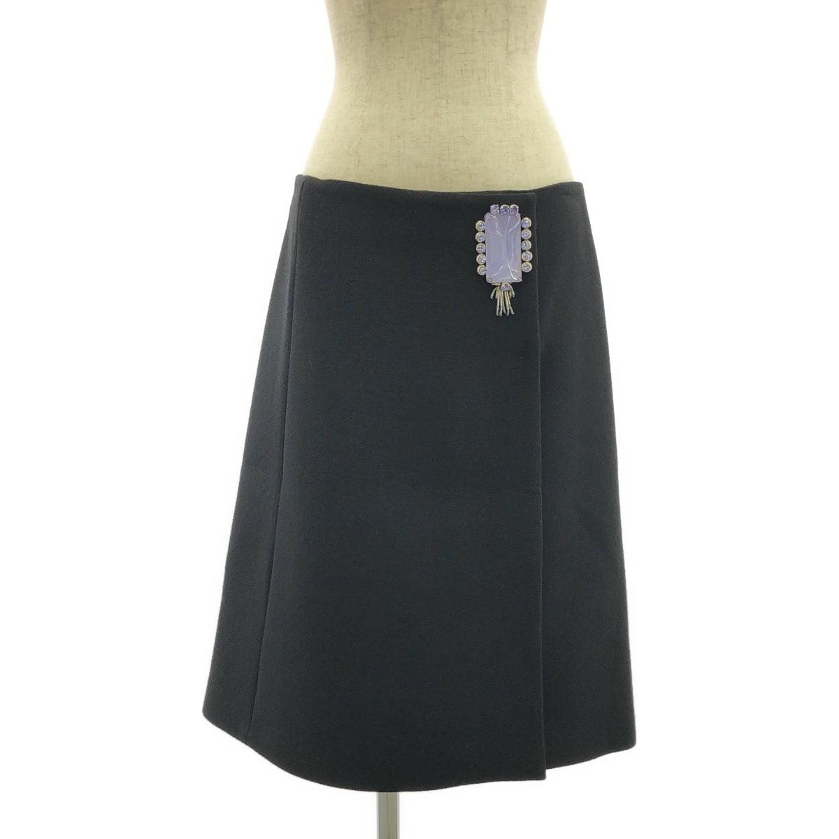 PRADA | Wool Bejeweled Wrap Skirt | 42S | Women's