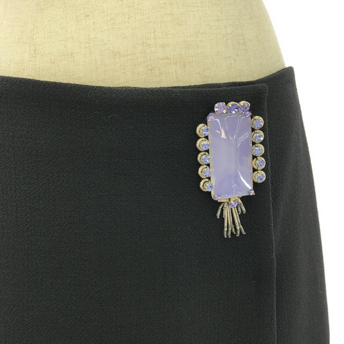 PRADA | Wool Bejeweled Wrap Skirt | 42S | Women's