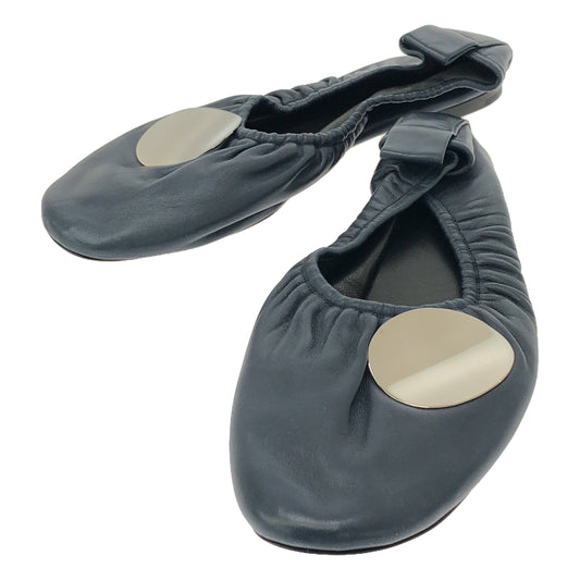 [Beautiful Condition] CELINE | Phoebe Leather Silver Plate Flat Ballet Shoes | Size 36 1/2 | Navy | Women's