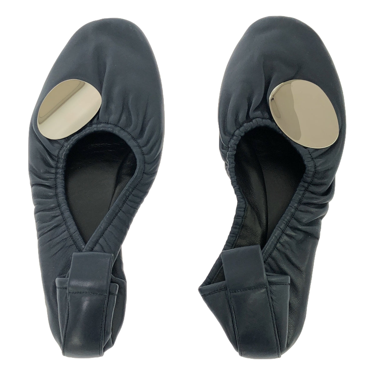 [狀況良好] CELINE | Phoebe 皮革鍍銀平底芭蕾舞鞋 |尺寸 36 1/2 |海軍 |女的