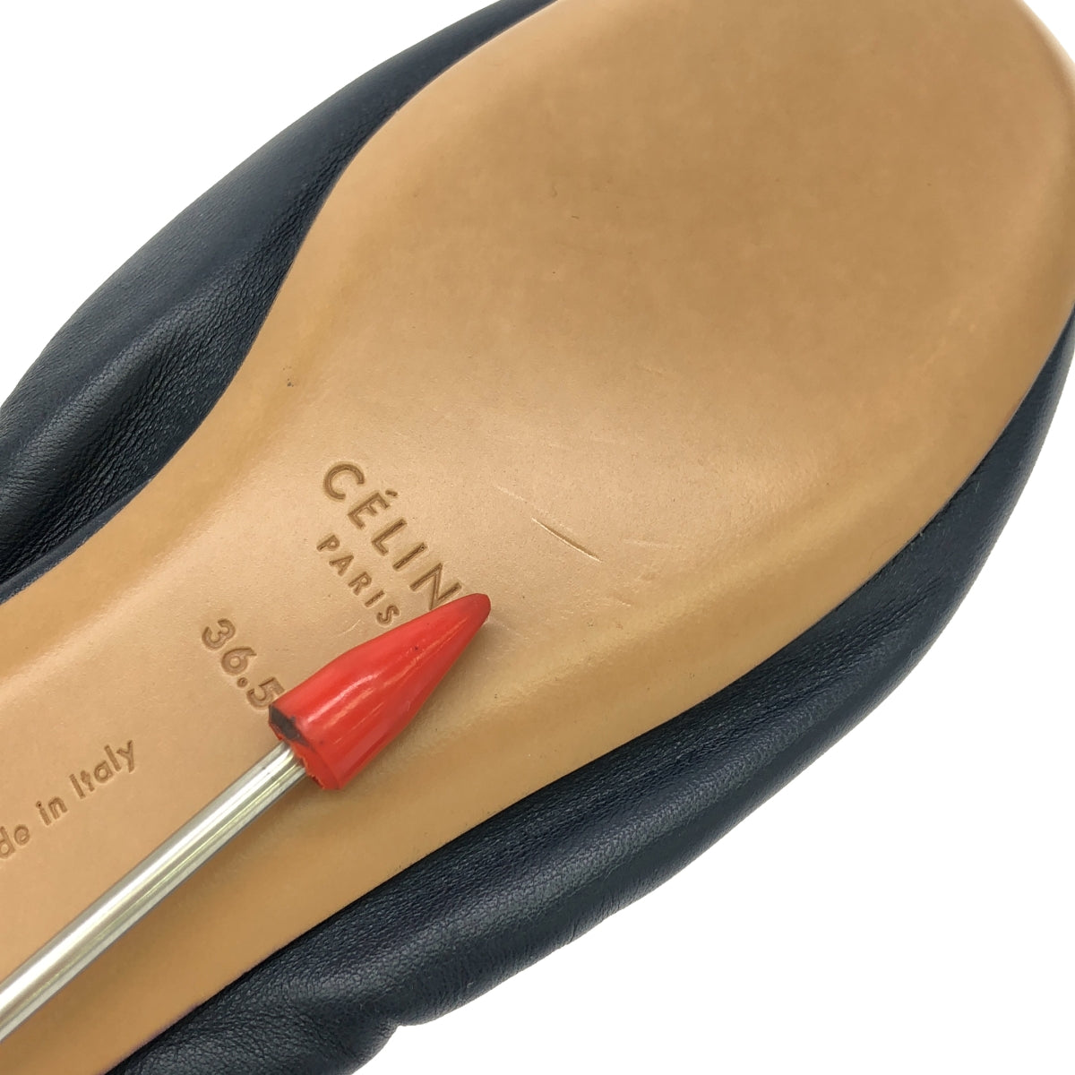 [狀況良好] CELINE | Phoebe 皮革鍍銀平底芭蕾舞鞋 |尺寸 36 1/2 |海軍 |女的