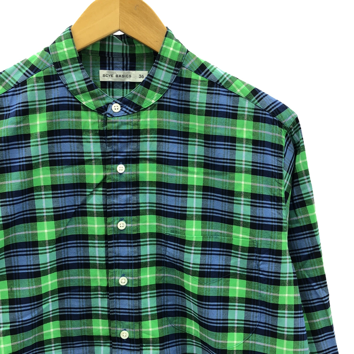 scye basics / Scye Basics | Cotton Check Band Collar Shirt | 36 | Multicolor | Men's