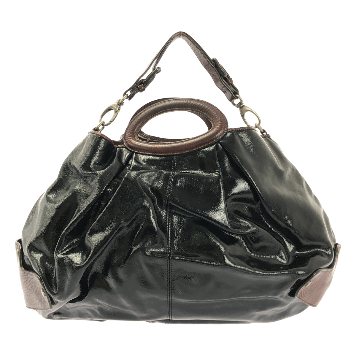 MARNI / マルニ | 2Way パテントレザー バルーン トート ショルダーバッグ | ブラック | レディース