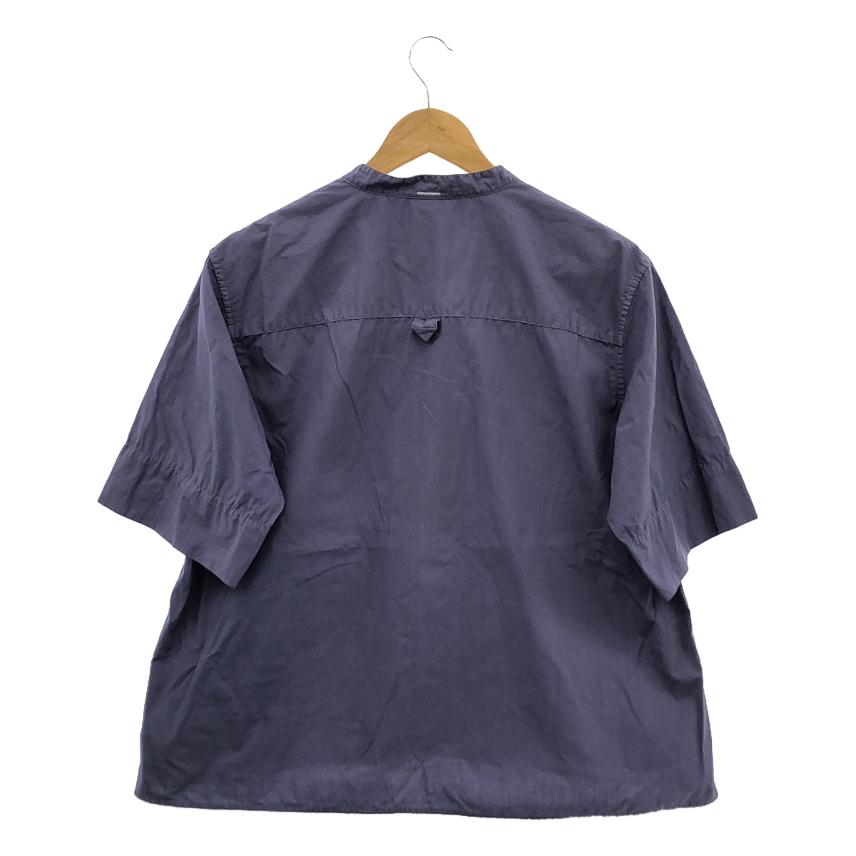 MHL. / MHL Margaret Howell | 2024SS | GARMENT DYE COTTON POPLIN band collar pullover short sleeve blouse | 2 | Navy | Women's