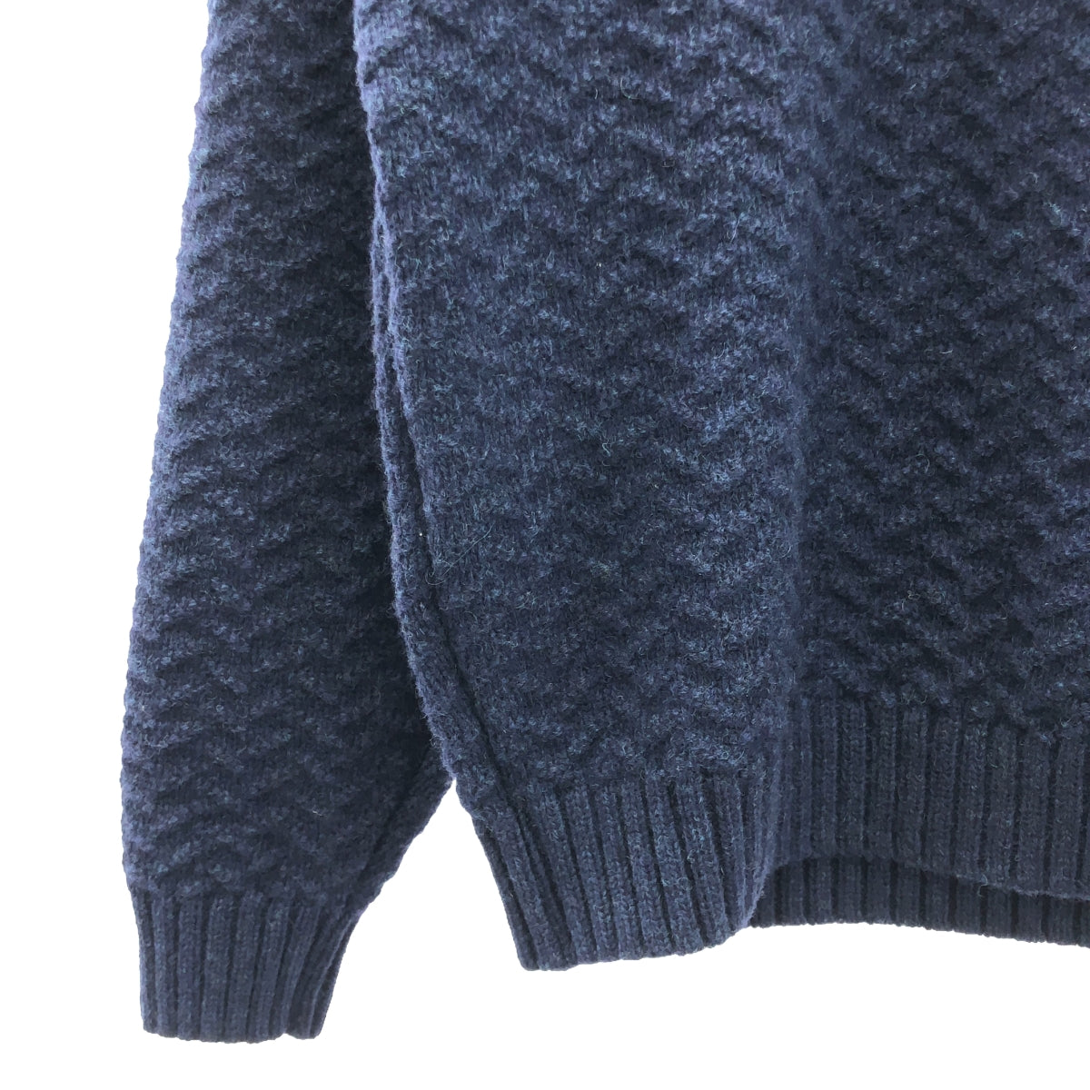 CALEE / キャリー | HENLEY NECK HERRINGBONE KNIT SWEATER シェットランドウール ヘンリーネック ヘリンボーン ニット セーター | L | ネイビー | メンズ