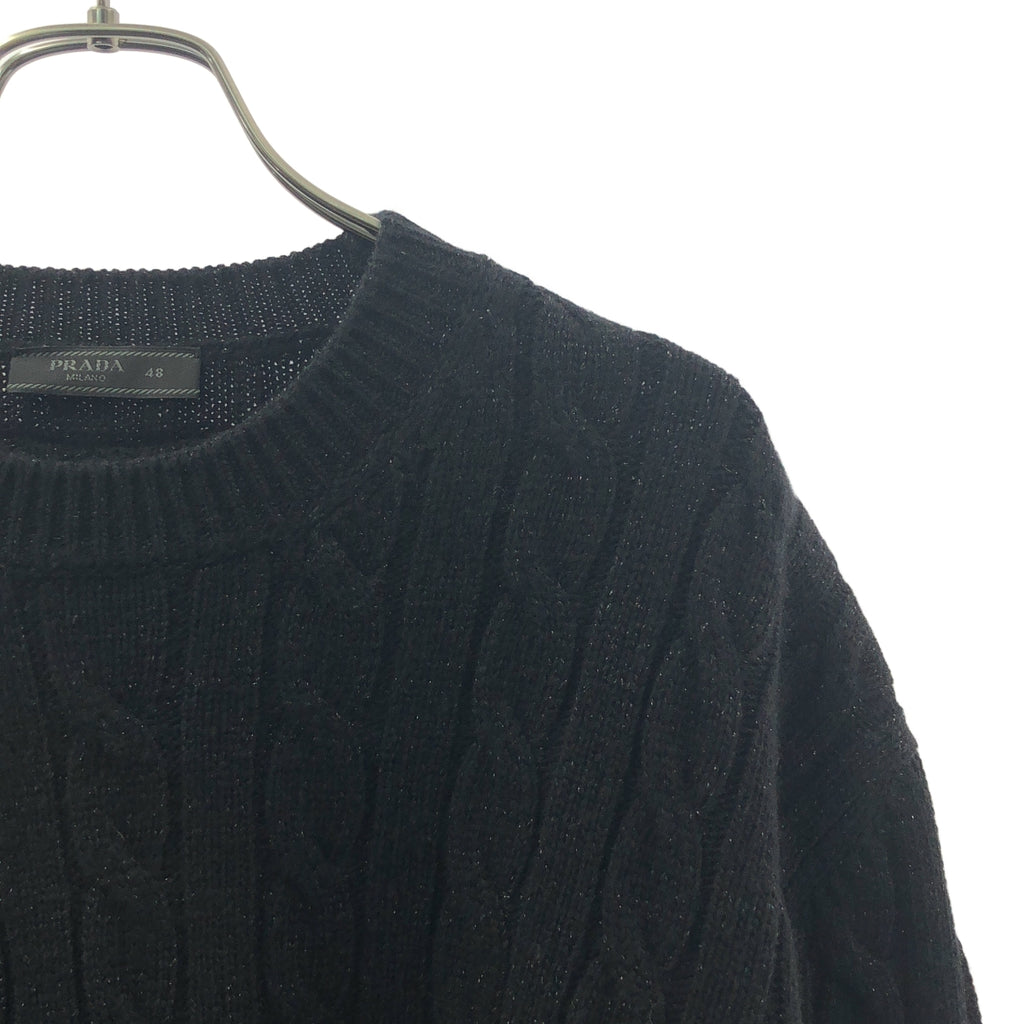 PRADA / 프라다 | 2022AW | 트라이앵글 로고 울 케이블 라메 크루넥 니트 | 48 | 남성