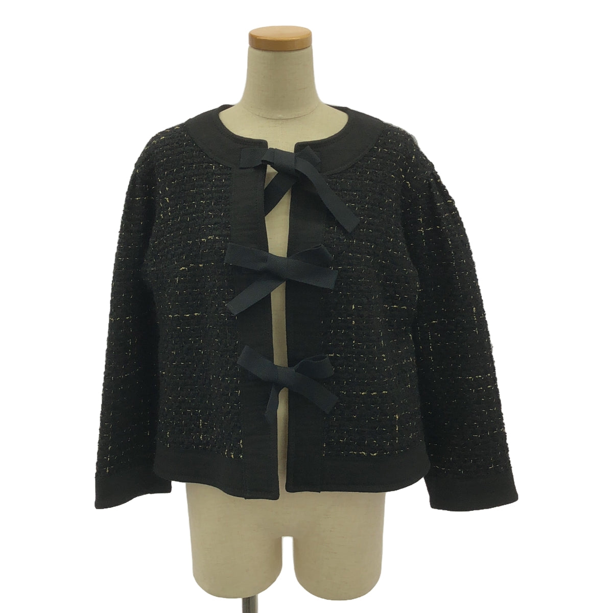 針織 COMME des GARCONS | 2018秋冬 |無領絲帶粗花呢夾克 | M |黑色/金色|女性的