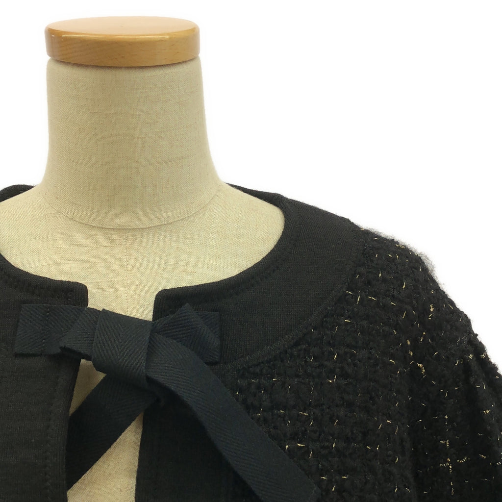 針織 COMME des GARCONS | 2018秋冬 |無領絲帶粗花呢夾克 | M |黑色/金色|女性的