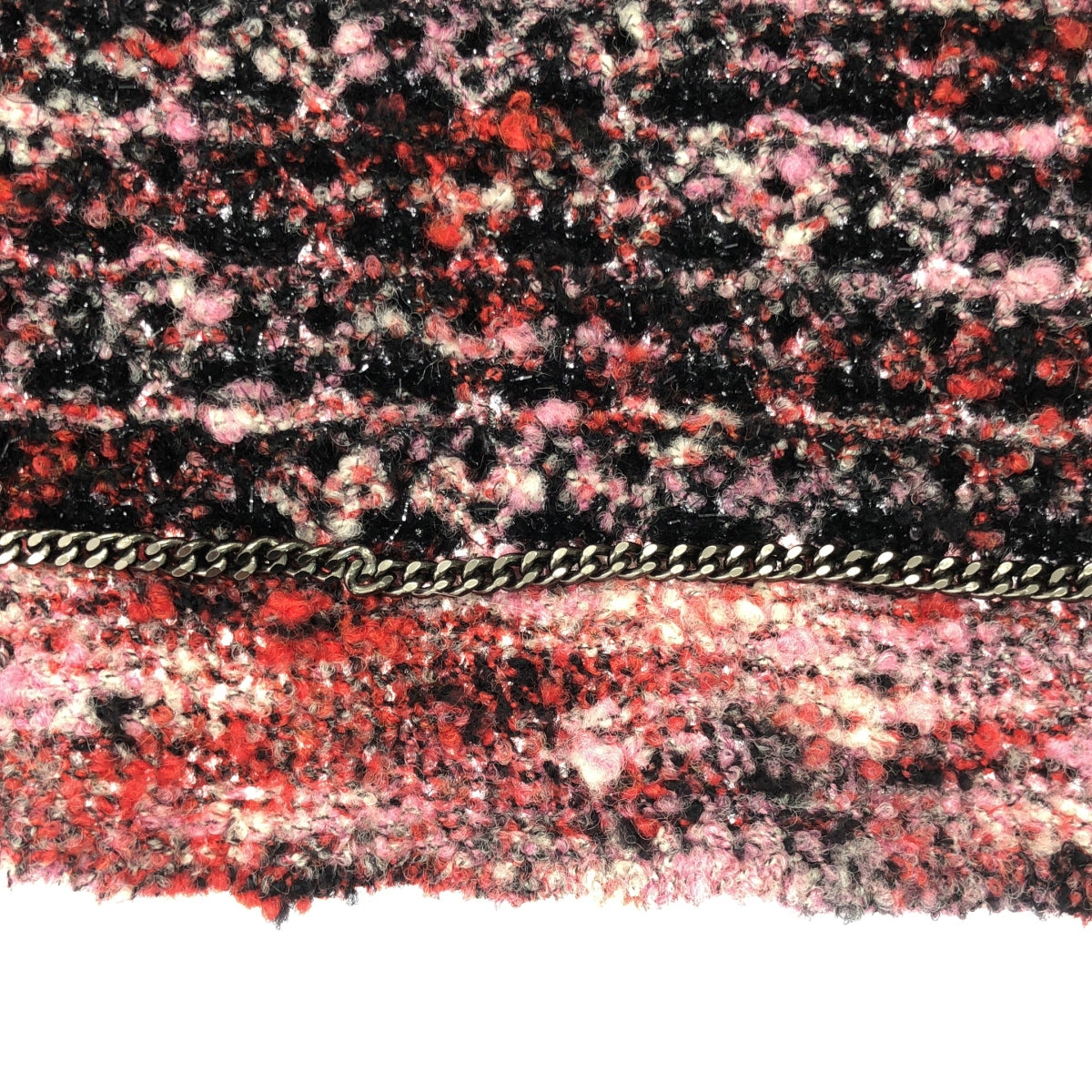 香奈兒 | 90 年代~ / 1997AW Coco Mark 紐扣荷葉邊開襟針織外套 | 38 | 波爾多紅/粉紅色/黑色 | 女款