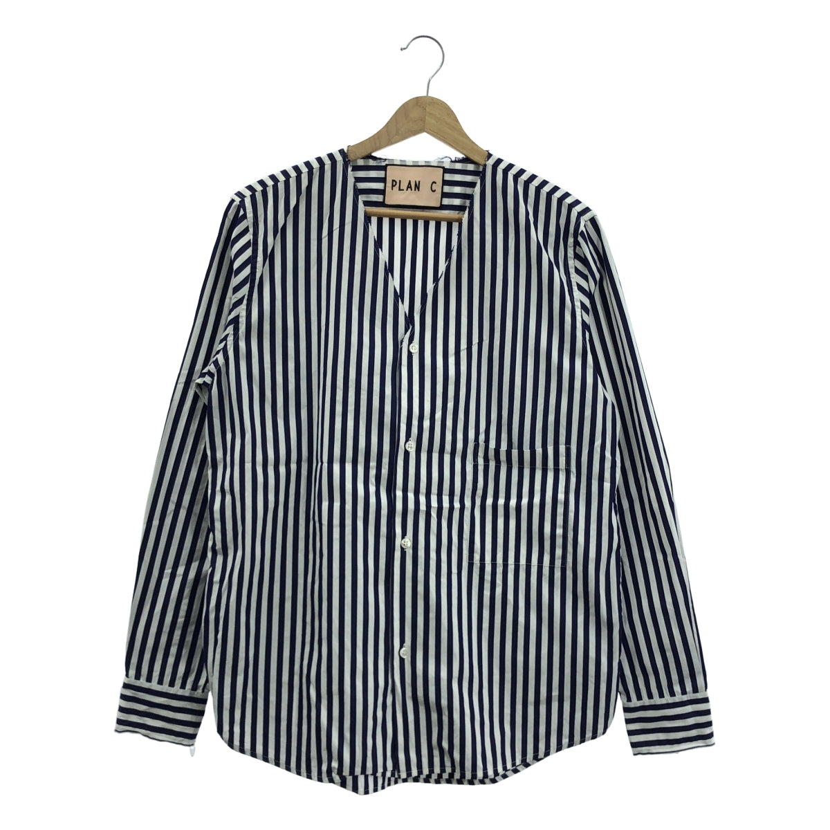 Plan C / 플랜시 | 노 컬러 스트라이프 코튼 셔츠 | 40 | 네이비 / 화이트 | 여성