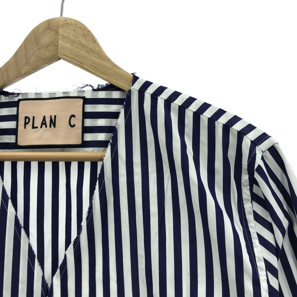 Plan C | 無領條紋棉質襯衫 | 40碼 | 海軍藍/白色 | 女款