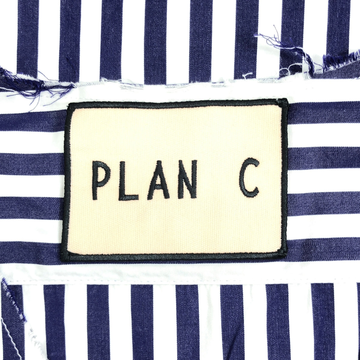 Plan C / プランシー | ノーカラー ストライプ コットン シャツ | 40 | ネイビー / ホワイト | レディース