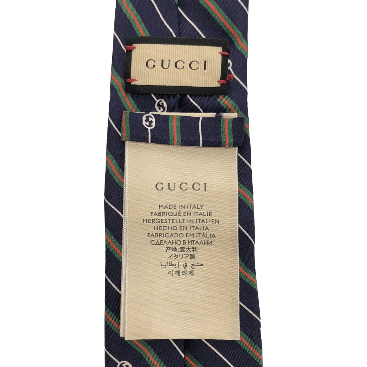 【美品】  GUCCI / グッチ | silk 100％ / シルク GGロゴ ストライプ ネクタイ フォーマル | ネイビー