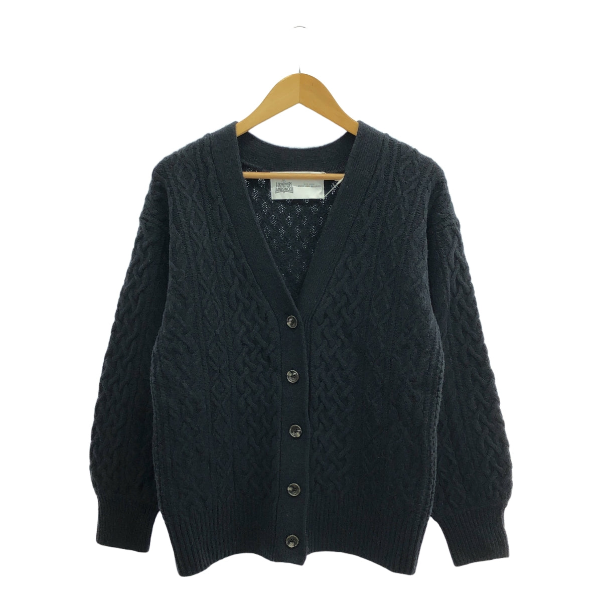 【新品】  UNITED ARROWS green label relaxing / ユナイテッド アローズ グリーン レーベル リラクシング | × HAMILTON アラン Vネック ニット カーディガン | F | ネイビー | レディース