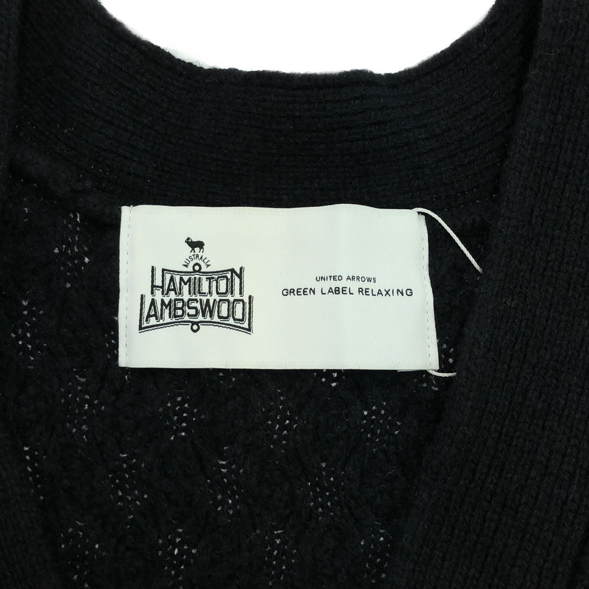 【新品】  UNITED ARROWS green label relaxing / ユナイテッド アローズ グリーン レーベル リラクシング | × HAMILTON アラン Vネック ニット カーディガン | F | ネイビー | レディース