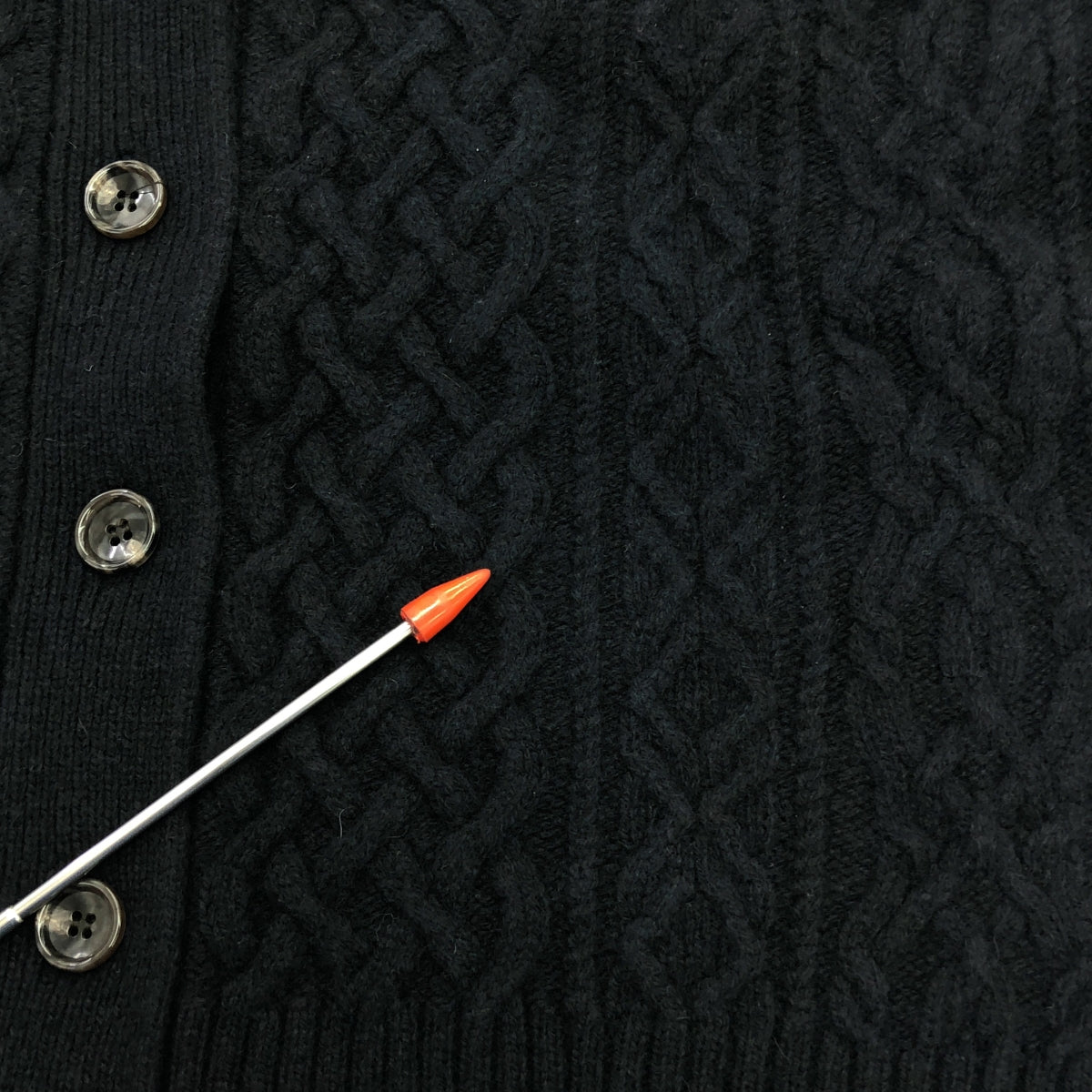 【新品】  UNITED ARROWS green label relaxing / ユナイテッド アローズ グリーン レーベル リラクシング | × HAMILTON アラン Vネック ニット カーディガン | F | ネイビー | レディース