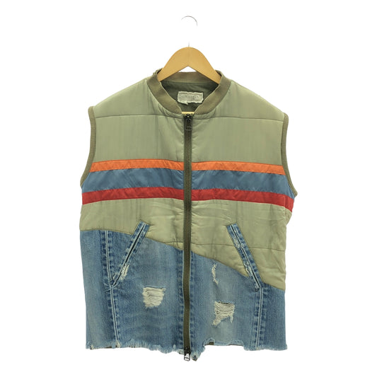 GREG LAUREN / グレッグローレン | 50/50 ARMY NYLON DENIM VEST / 再構築 リメイク パッチワーク デニム ミリタリーベスト | 2 | メンズ