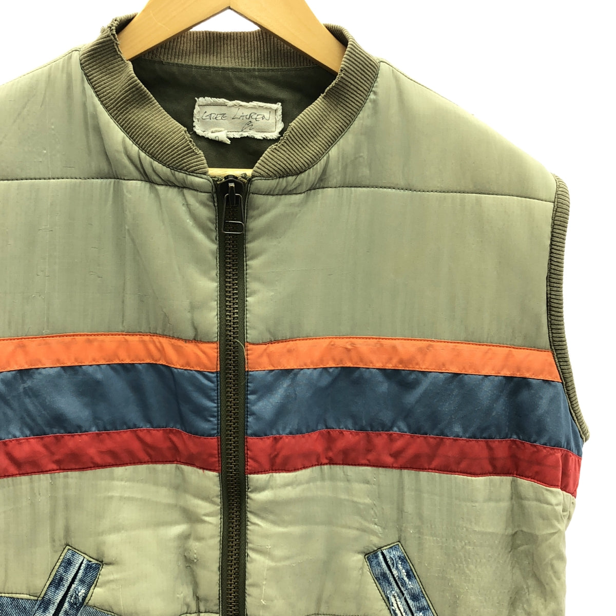 GREG LAUREN | 50/50 ARMY NYLON DENIM VEST / Reconstructed patchwork denim military vest | 2 | Men's
