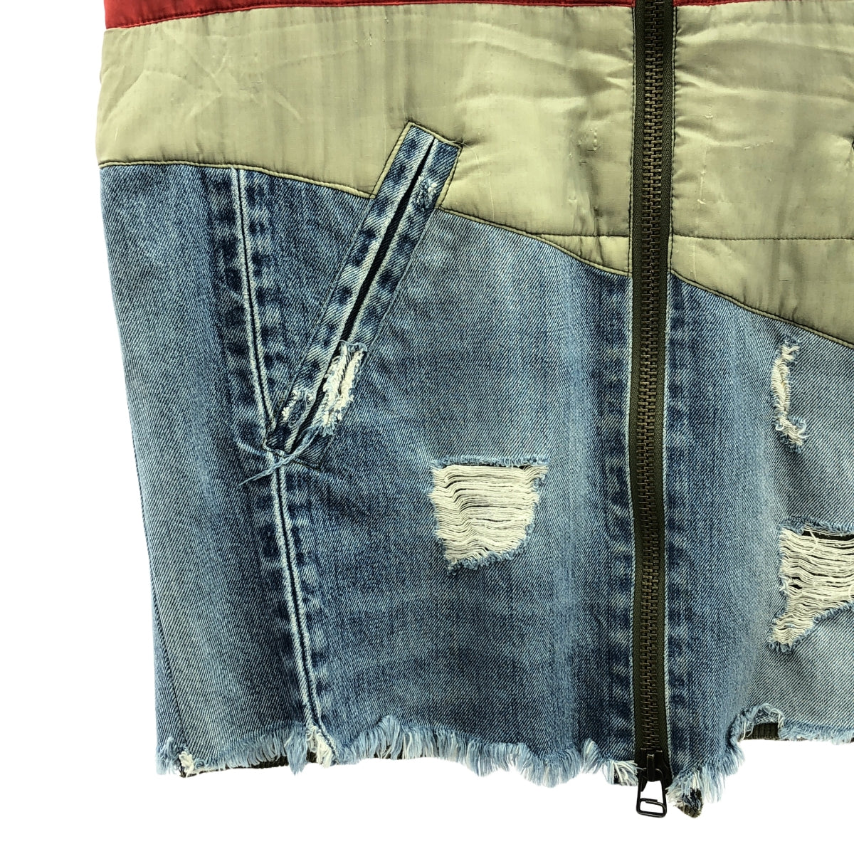 GREG LAUREN | 50/50 ARMY NYLON DENIM VEST / Reconstructed patchwork denim military vest | 2 | Men's