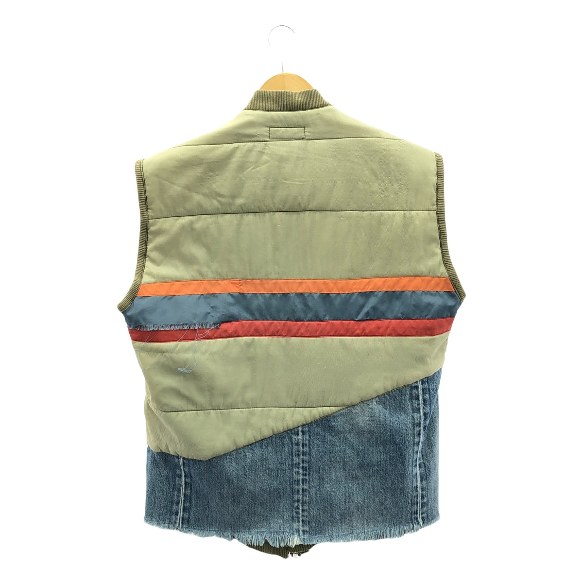 GREG LAUREN | 50/50 ARMY NYLON DENIM VEST / Reconstructed patchwork denim military vest | 2 | Men's