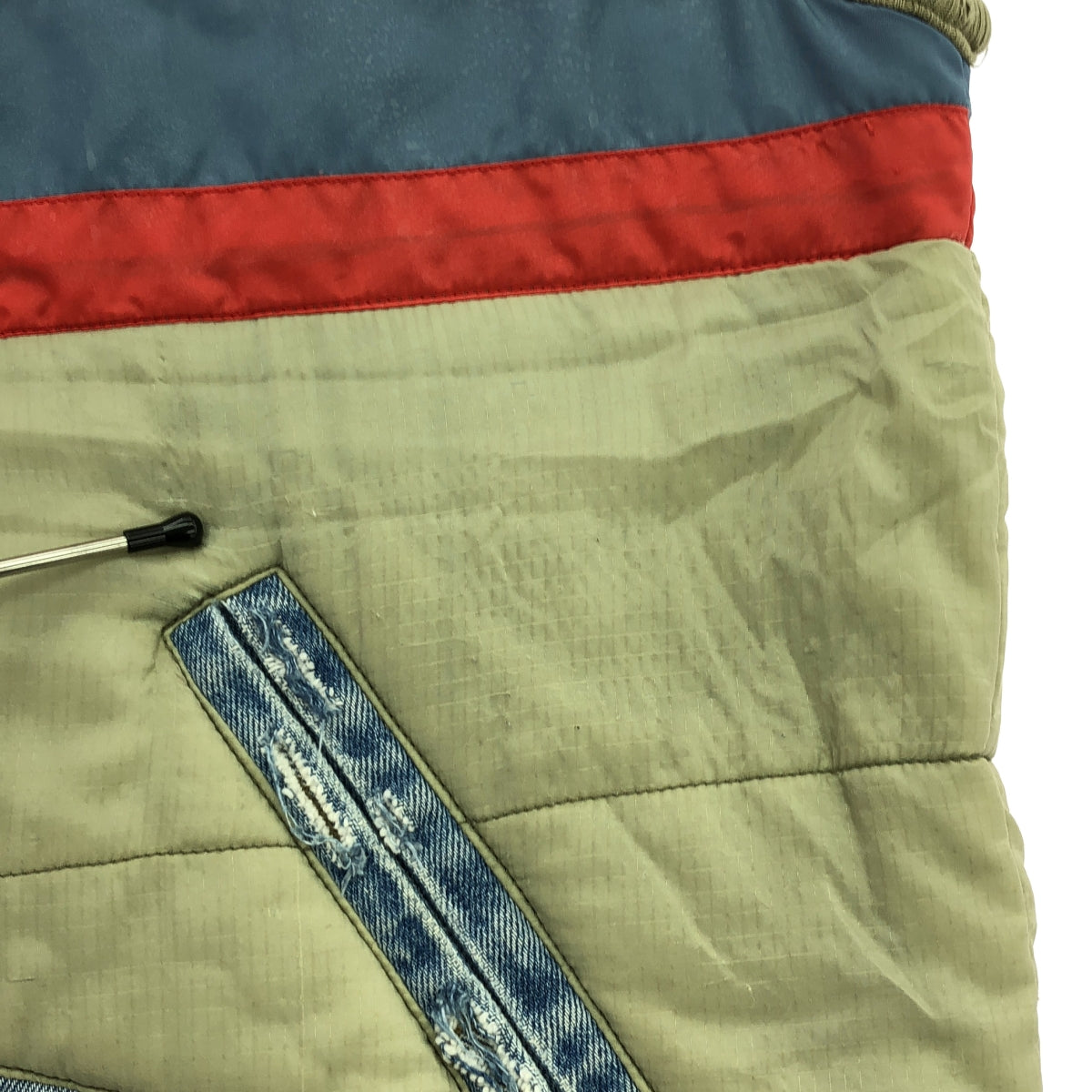 GREG LAUREN / グレッグローレン | 50/50 ARMY NYLON DENIM VEST / 再構築 リメイク パッチワーク デニム ミリタリーベスト | 2 | インディゴ/カーキ | メンズ