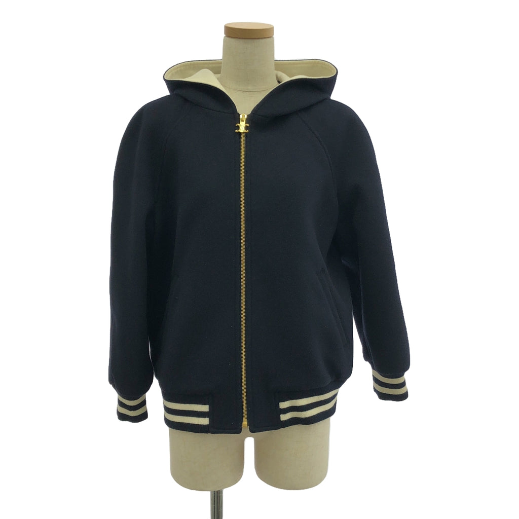 [狀況良好] CELINE |雙面羊絨 |羊絨泰迪夾克連帽衫 |全襯裡 |尺寸 40 |海軍 |女性的