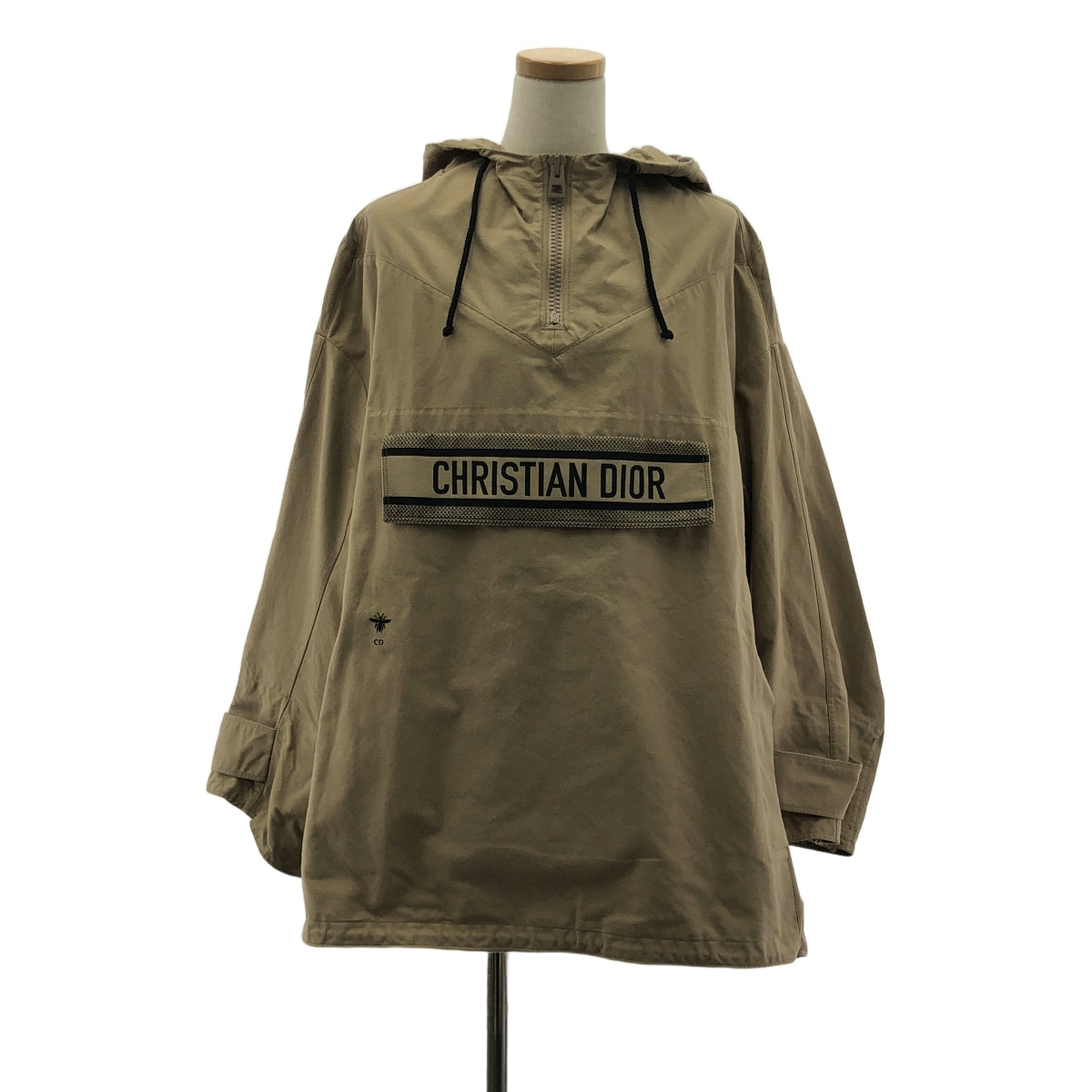 【美品】  Christian Dior / クリスチャンディオール | フロントロゴ ツイルコットン アノラック ジャケット BEE刺しゅう ユニセックス パーカー | S | ベージュ | レディース