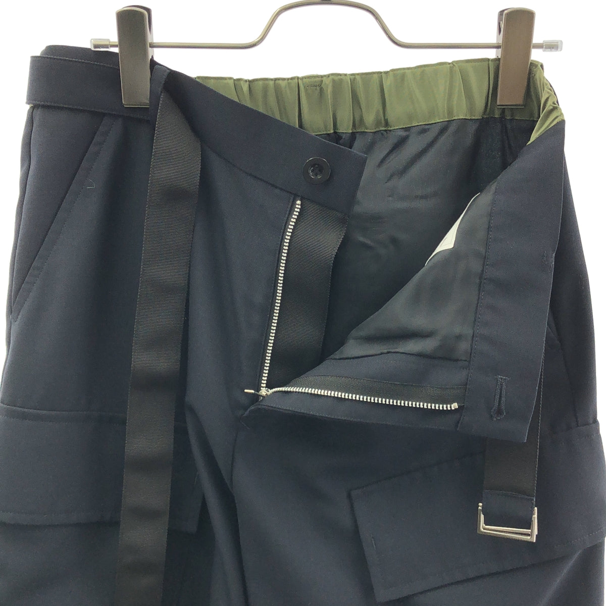 sacai / 사카이 | Suiting Pants 울 폴리에스터 전환 벨티드 카고 팬츠 | 3 | 네이비 | 여성