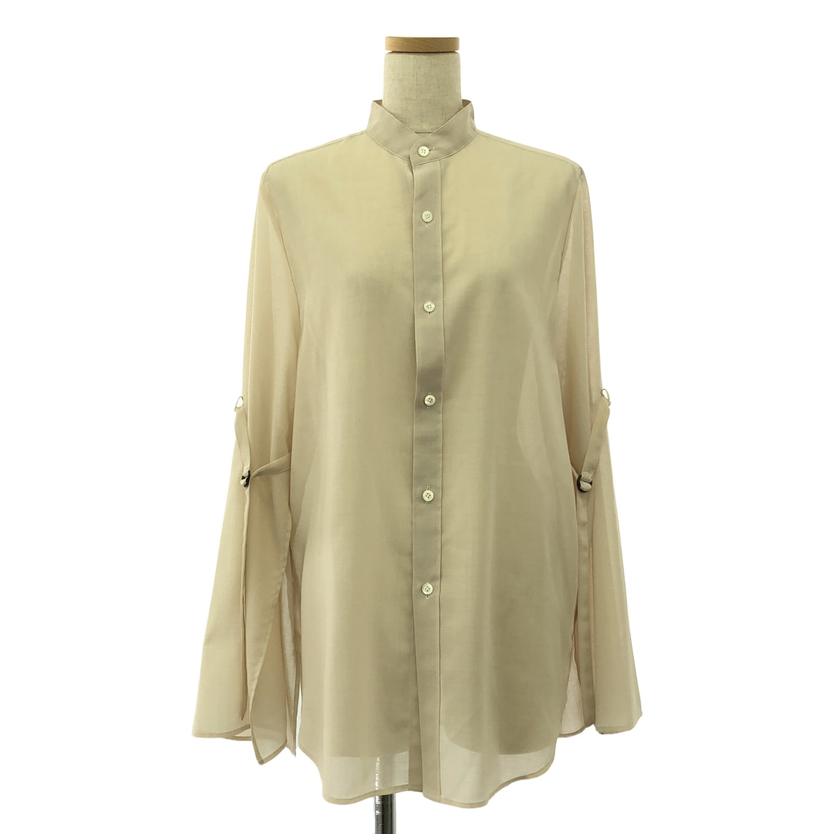 【미품】 HYKE / 하이크 | 폴리 에스테르 울 스탠드 컬러 소매 플레어 블라우스 | 2 | 베이지 | 여성