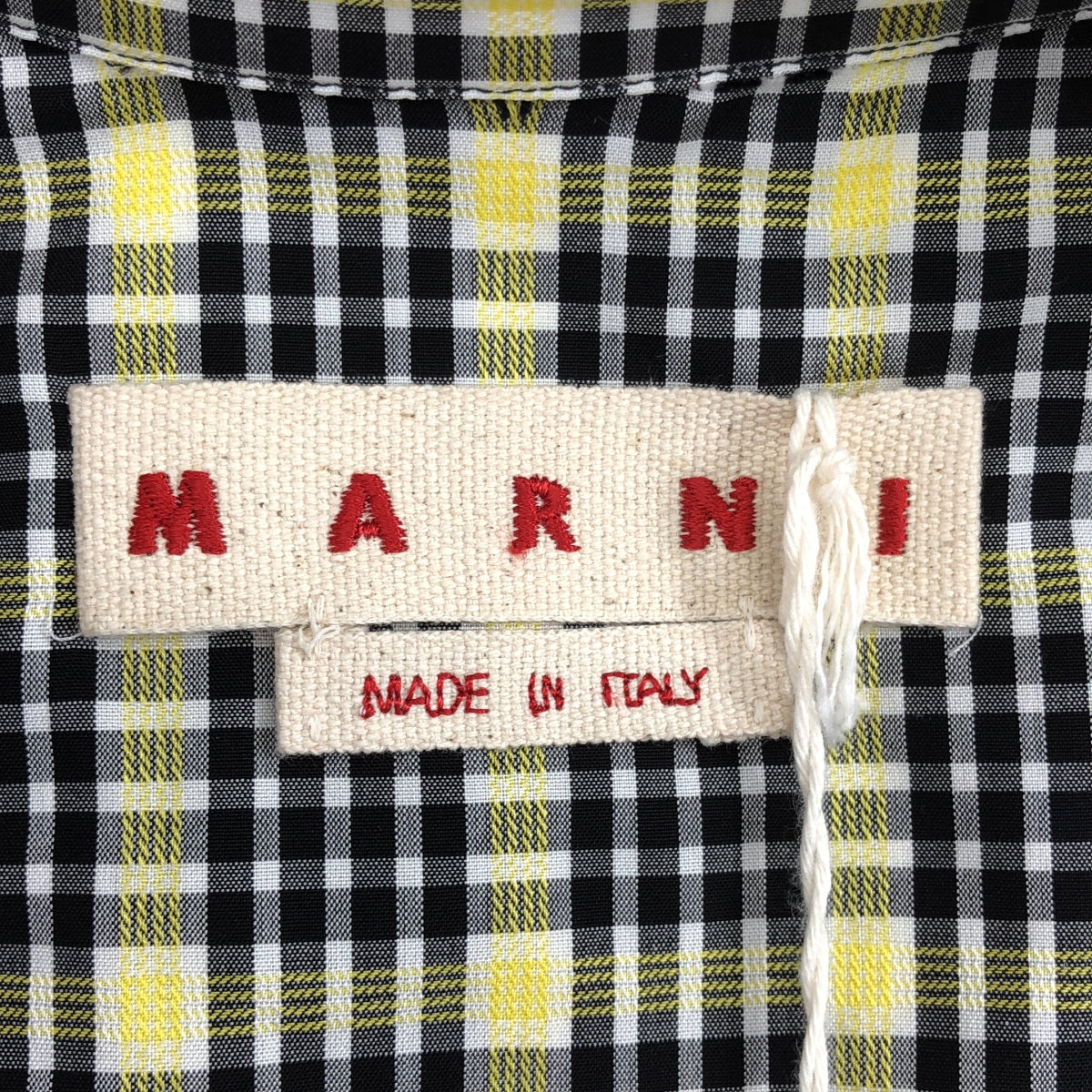 全新 MARNI | 2024 春夏系列 | 棉質超大格紋羈絆襯衫 | 48 碼 | 黑色/黃色 | 男裝款